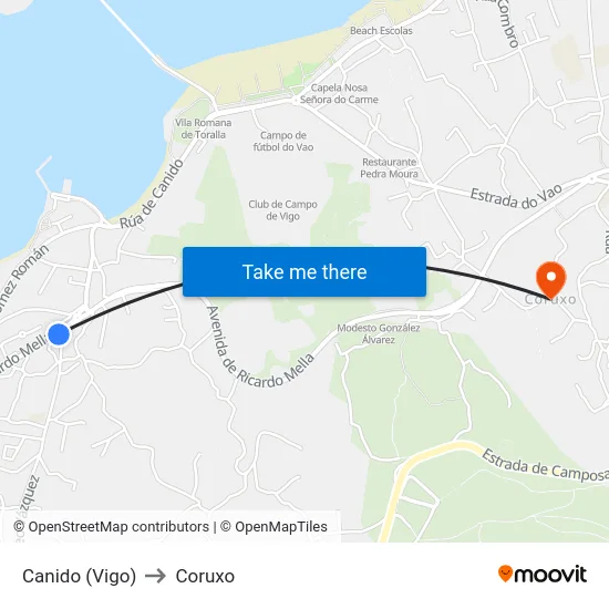 Canido (Vigo) to Coruxo map