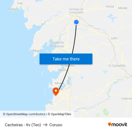 Cacheiras - Itv (Teo) to Coruxo map