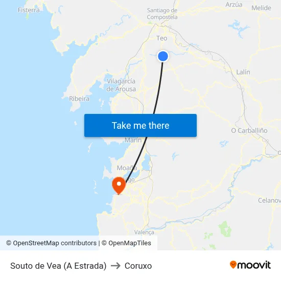 Souto de Vea (A Estrada) to Coruxo map