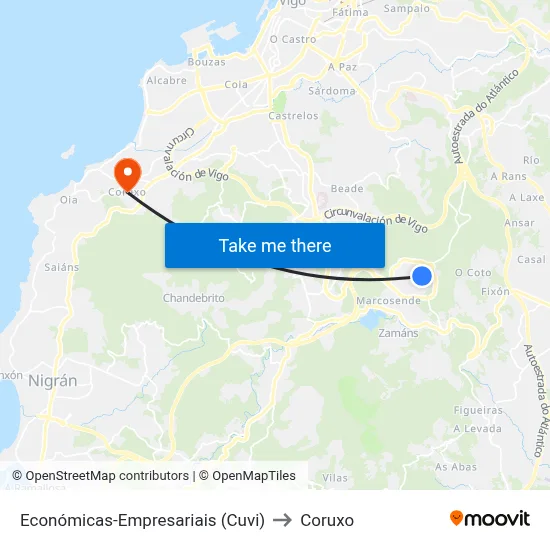 Económicas-Empresariais (Cuvi) to Coruxo map