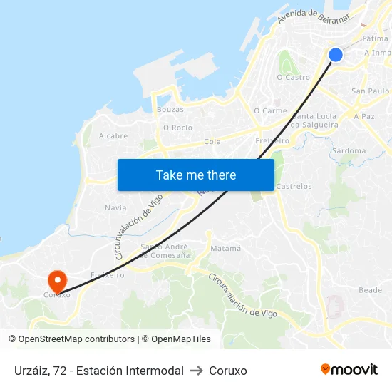 Urzáiz, 72 - Estación Intermodal to Coruxo map