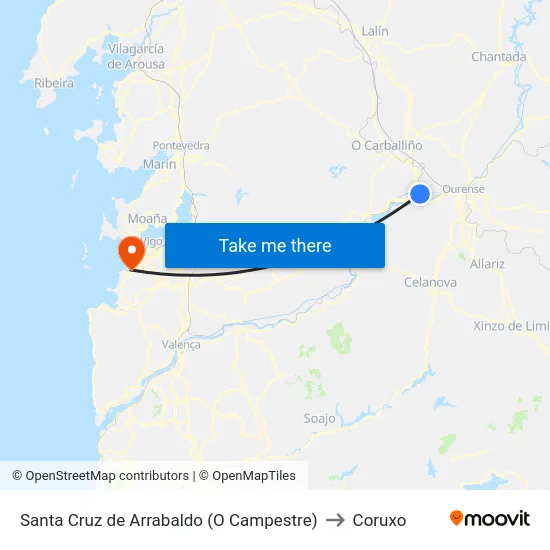 Santa Cruz de Arrabaldo (O Campestre) to Coruxo map