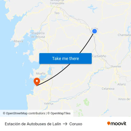 Estación de Autobuses de Lalín to Coruxo map