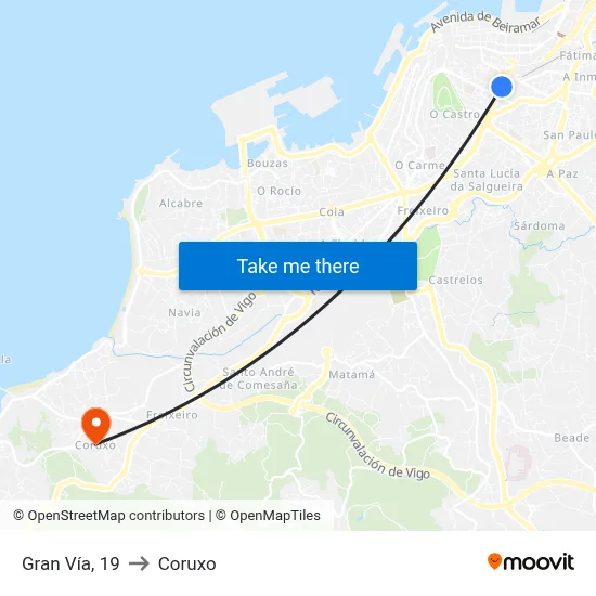 Gran Vía, 19 to Coruxo map