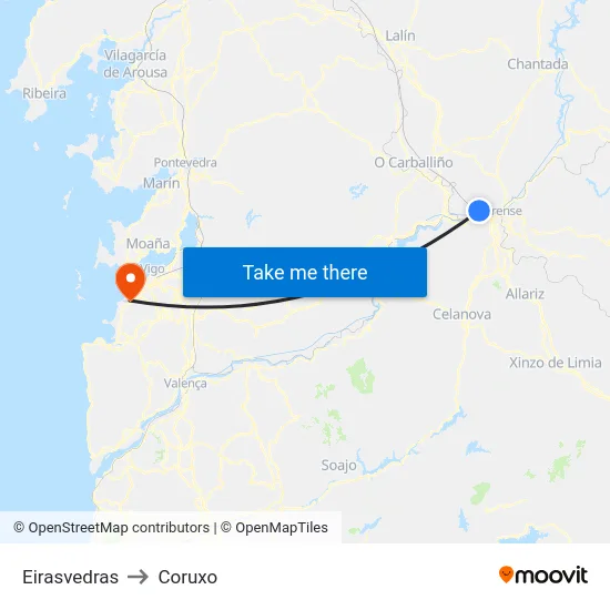 Eirasvedras to Coruxo map