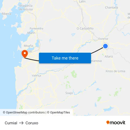 Cumial to Coruxo map