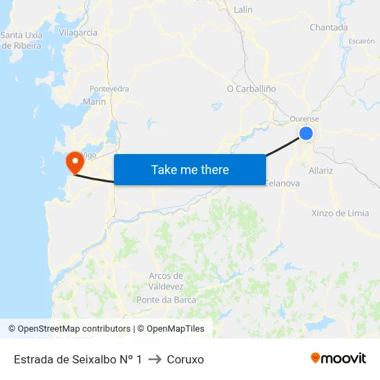 Estrada de Seixalbo Nº 1 to Coruxo map