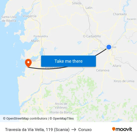 Travesía da Vía Vella, 119 (Scania) to Coruxo map