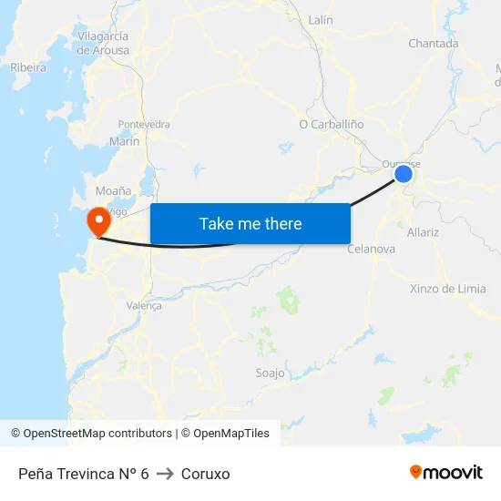 Peña Trevinca Nº 6 to Coruxo map