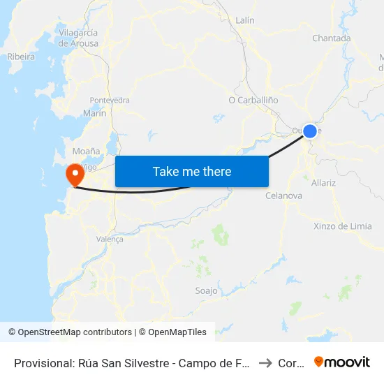 Provisional: Rúa San Silvestre - Campo de Fútbol de Oira to Coruxo map