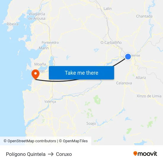 Polígono Quintela to Coruxo map