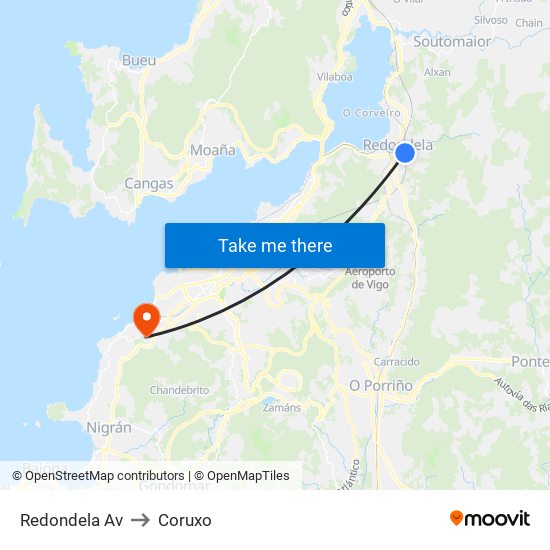 Redondela Av to Coruxo map
