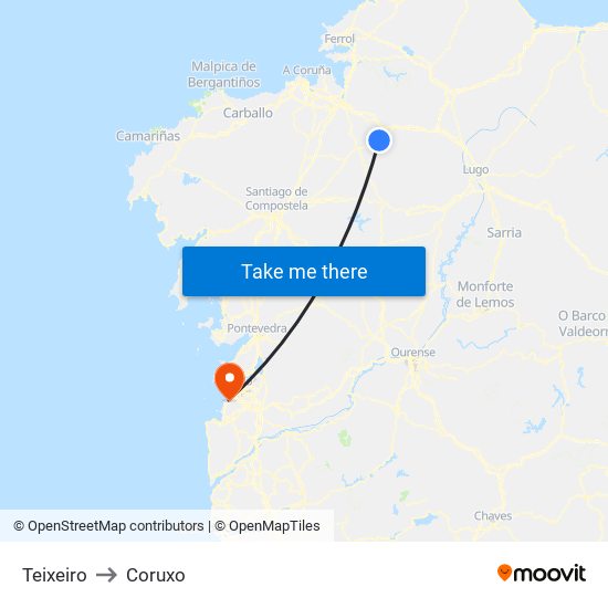 Teixeiro to Coruxo map