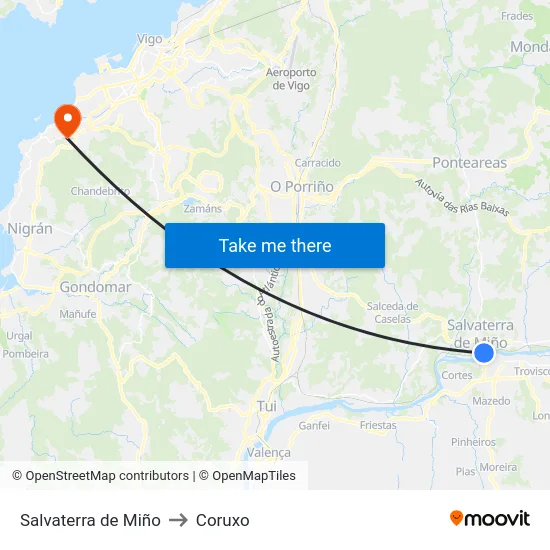 Salvaterra de Miño to Coruxo map