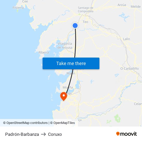 Padrón-Barbanza to Coruxo map