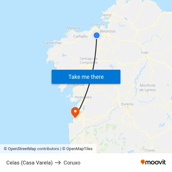 Celas (Casa Varela) to Coruxo map