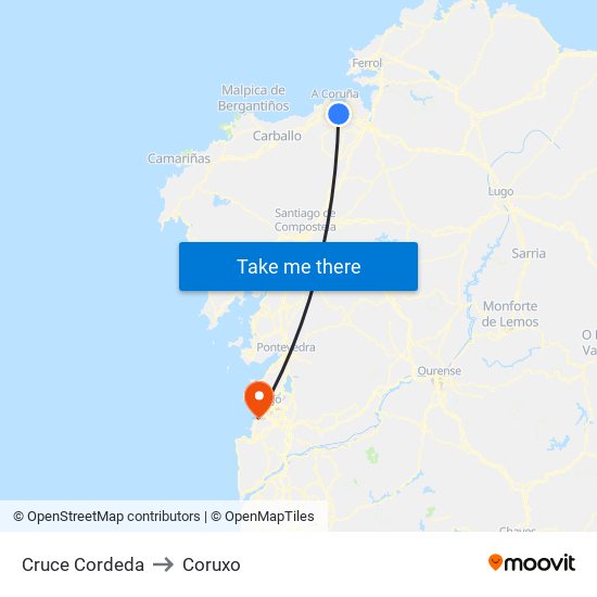 Cruce Cordeda to Coruxo map