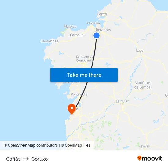 Cañás to Coruxo map