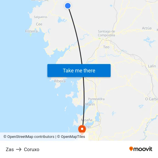 Zas to Coruxo map