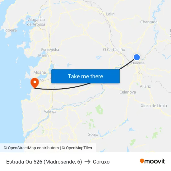Estrada Ou-526 (Madrosende, 6) to Coruxo map