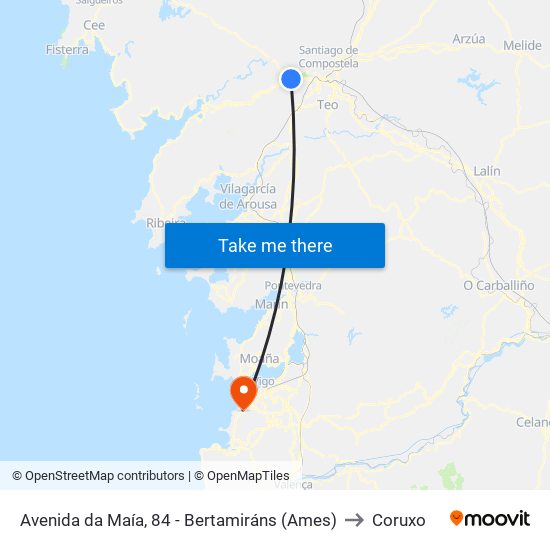 Avenida da Maía, 84 - Bertamiráns (Ames) to Coruxo map