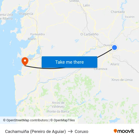 Cachamuiña (Pereiro de Aguiar) to Coruxo map