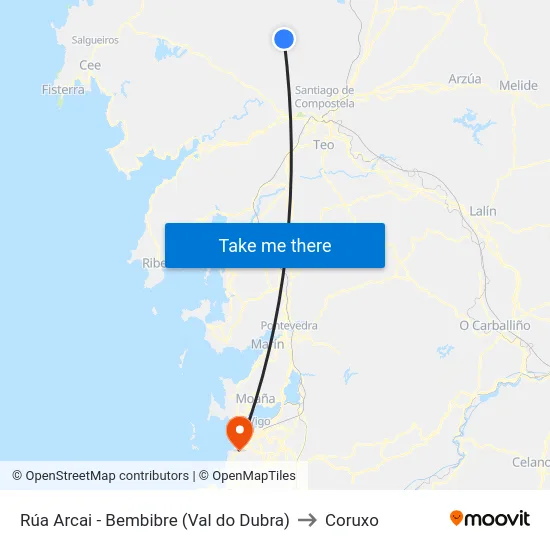 Rúa Arcai - Bembibre (Val do Dubra) to Coruxo map