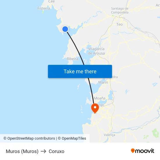 Muros (Muros) to Coruxo map