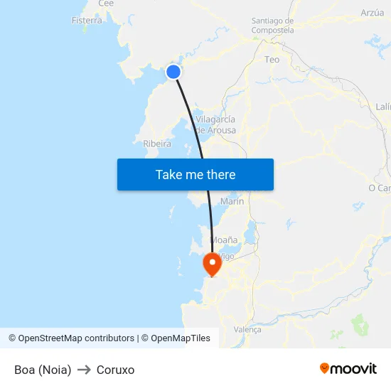 Boa (Noia) to Coruxo map