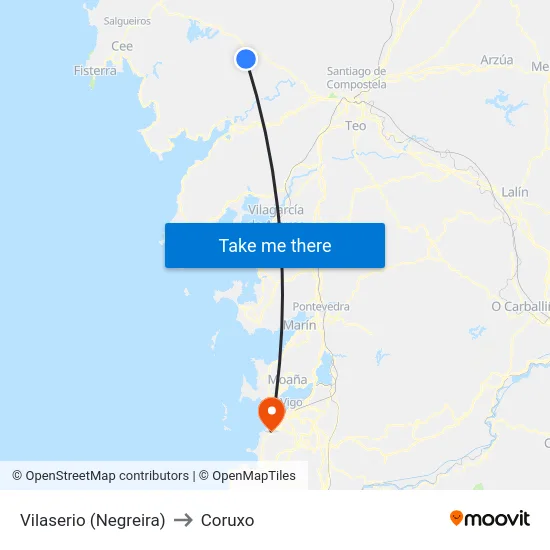 Vilaserio (Negreira) to Coruxo map