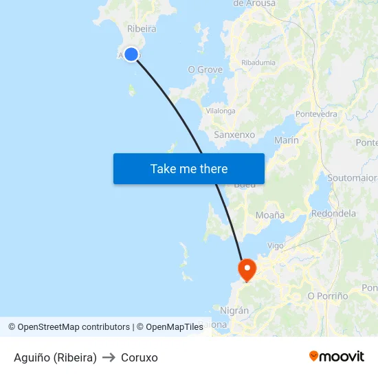 Aguiño (Ribeira) to Coruxo map