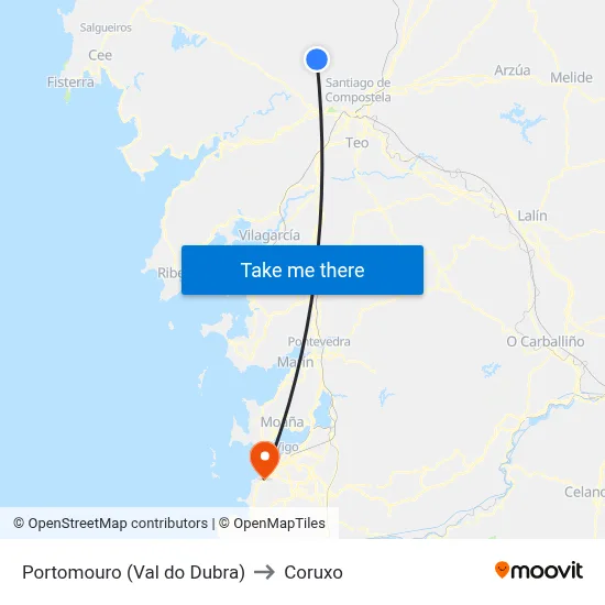 Portomouro (Val do Dubra) to Coruxo map