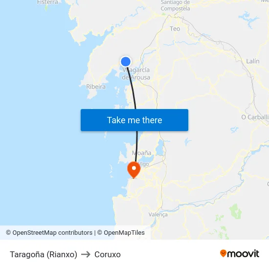 Taragoña (Rianxo) to Coruxo map