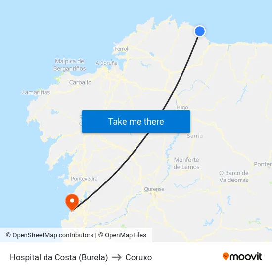 Hospital da Costa (Burela) to Coruxo map