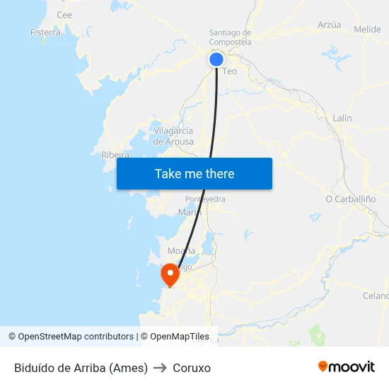 Biduído de Arriba (Ames) to Coruxo map