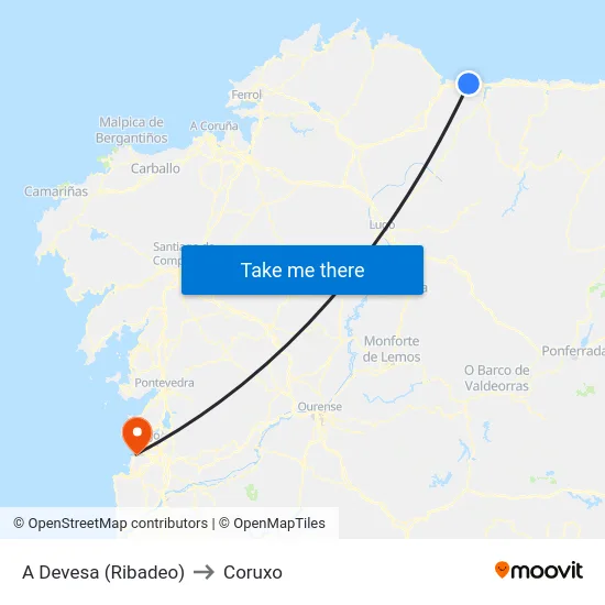 A Devesa (Ribadeo) to Coruxo map