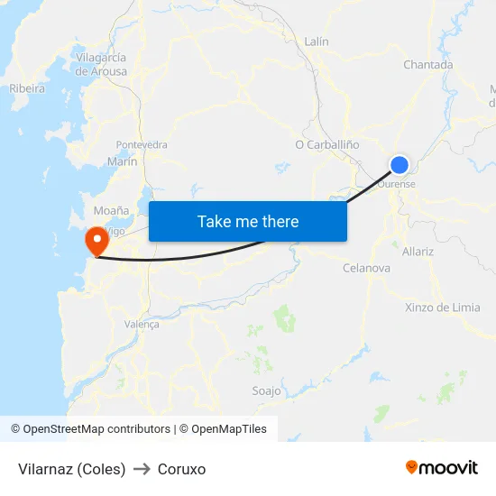 Vilarnaz (Coles) to Coruxo map
