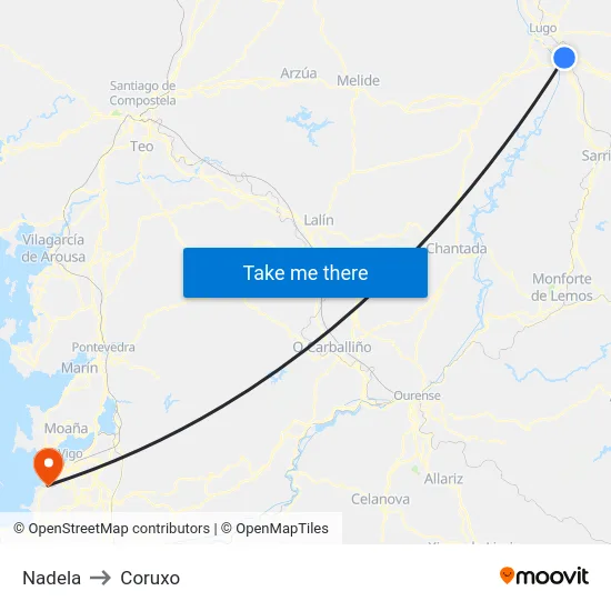 Nadela to Coruxo map