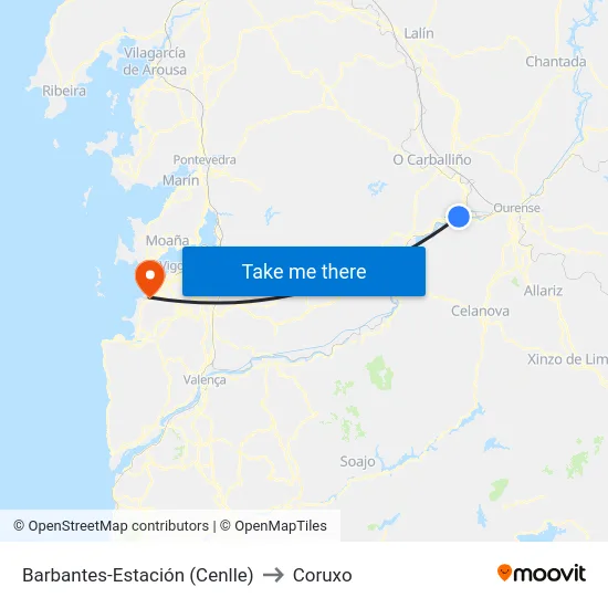 Barbantes-Estación (Cenlle) to Coruxo map