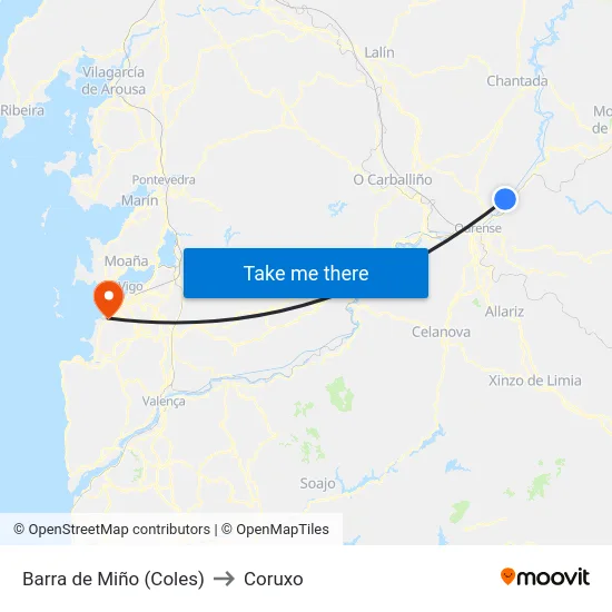 Barra de Miño (Coles) to Coruxo map