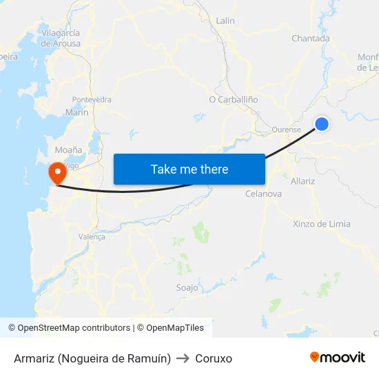 Armariz (Nogueira de Ramuín) to Coruxo map