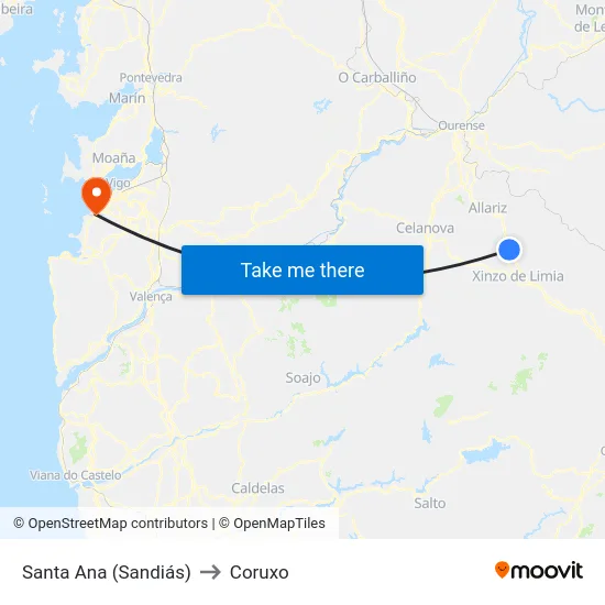 Santa Ana (Sandiás) to Coruxo map