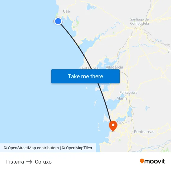 Fisterra to Coruxo map
