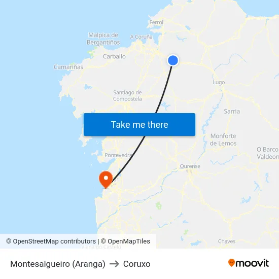 Montesalgueiro (Aranga) to Coruxo map