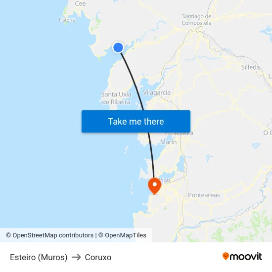 Esteiro (Muros) to Coruxo map