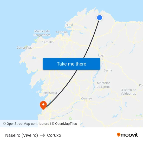Naseiro (Viveiro) to Coruxo map