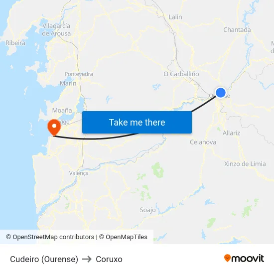 Cudeiro (Ourense) to Coruxo map