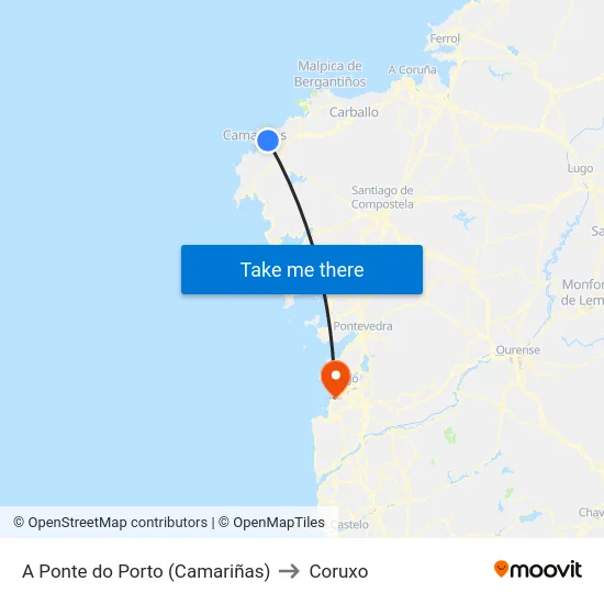 A Ponte do Porto (Camariñas) to Coruxo map