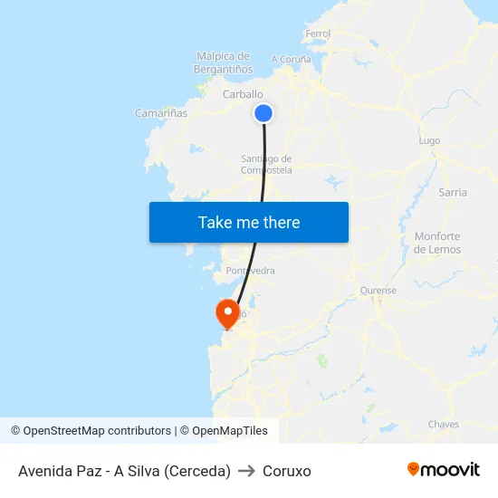 Avenida Paz - A Silva (Cerceda) to Coruxo map