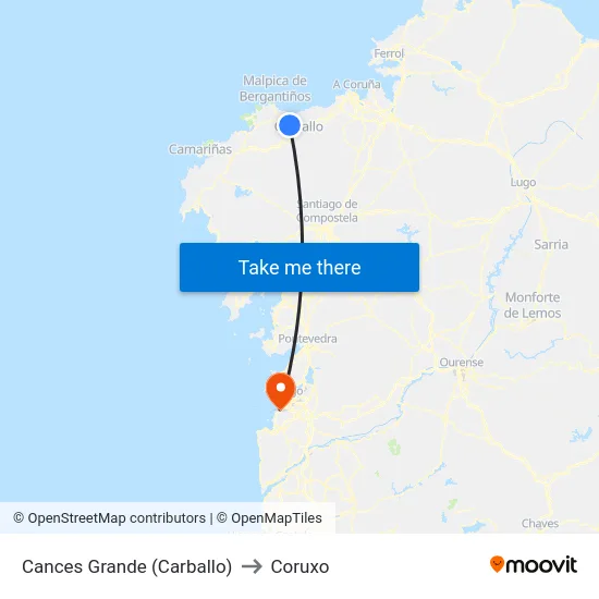 Cances Grande (Carballo) to Coruxo map